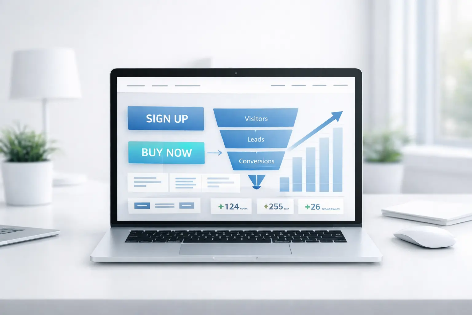 Conversion Rate steigern Konzept mit Website Optimierung und steigender Conversion Grafik