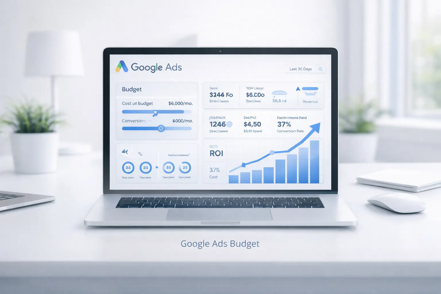 Google Ads Budget Visualisierung mit Kosten, Klicks und Conversion Analyse Dashboard
