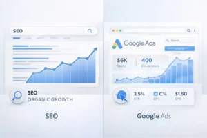 SEO vs Google Ads Vergleich mit organischem Wachstum und bezahlter Werbung