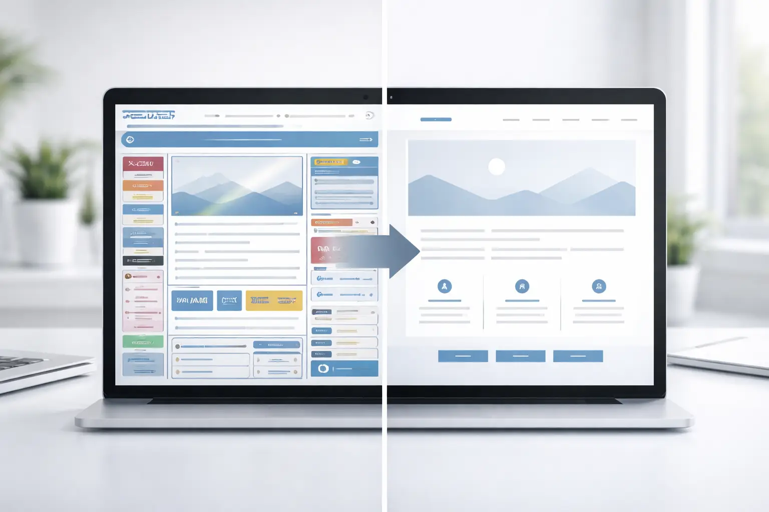Website Redesign Konzept mit alter und moderner Website Oberfläche