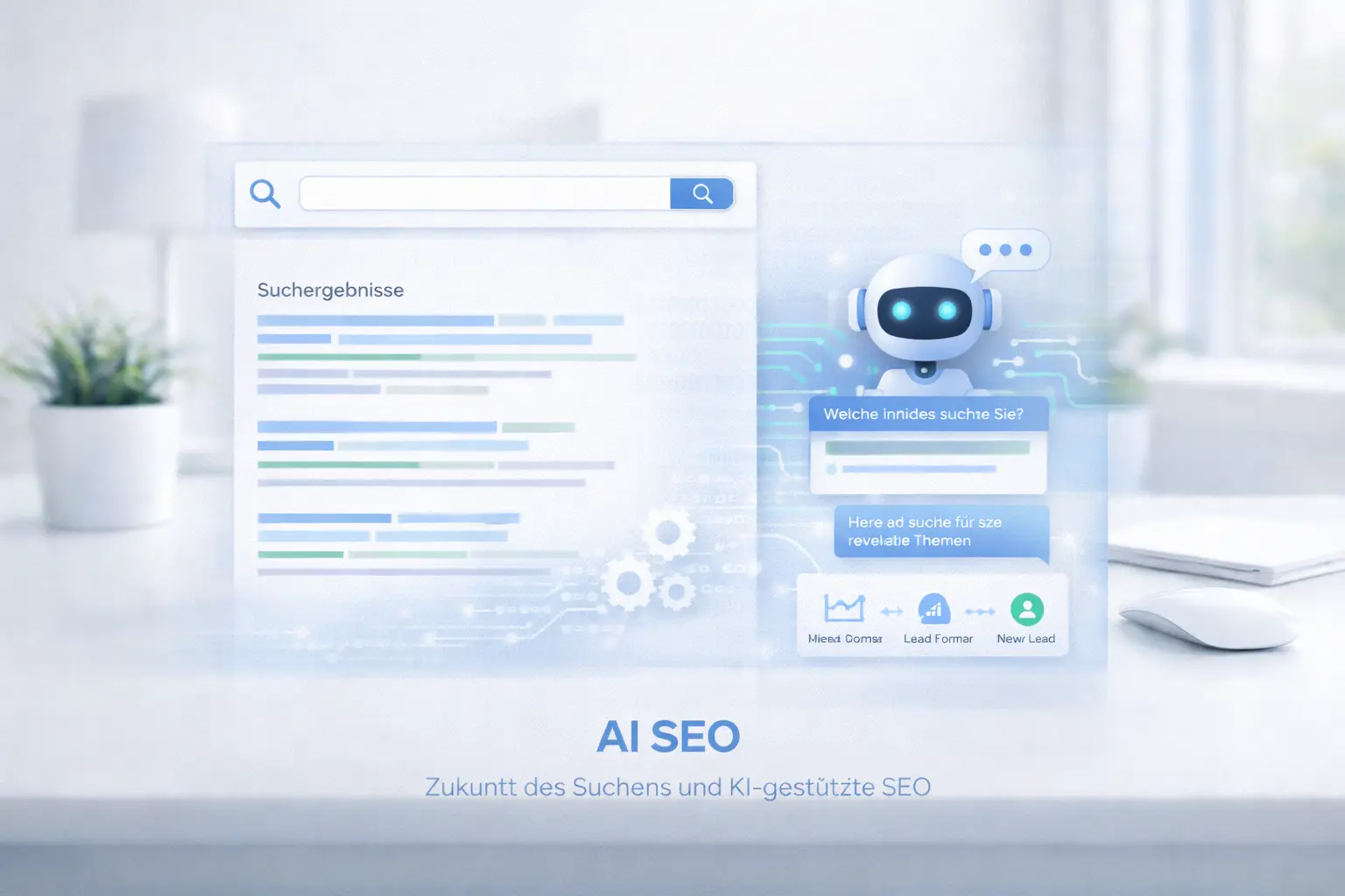 AI SEO Darstellung mit künstlicher Intelligenz und moderner Suchmaschinenoptimierung